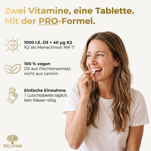 Vitamin D3 + K2 Lutschtabletten - Grüner Apfel
