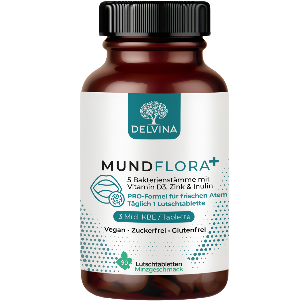 Delvina MundFlora+ PRO Minze Lutschtabletten – Probiotika mit Vitamin D3, Zink & Inulin
